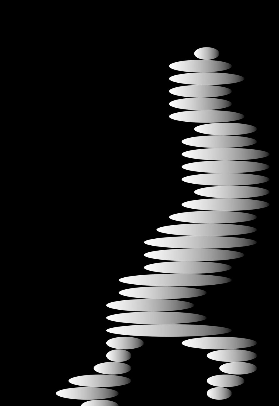 ascending row of ribbed, light-like disc elements on a black background, frame from the logo animation